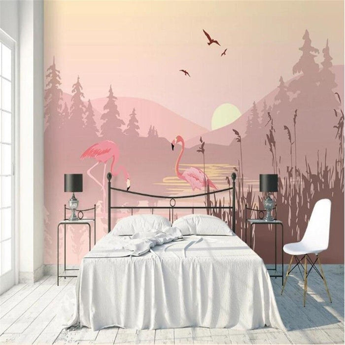 Sunset With Flamingo Wallpaper