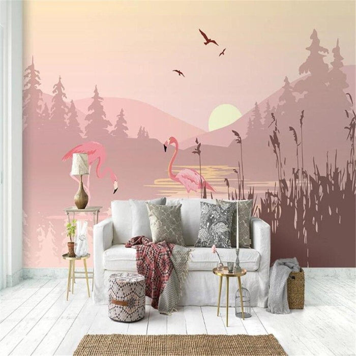 Sunset With Flamingo Wallpaper