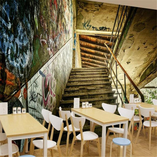 3D Street Staircase Tunnel Graffiti Wallpaper