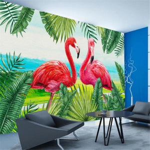 3D Flamingo Tropical Landscape Wallpaper