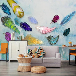 European Style Simple Colorful Feathers Wallpaper