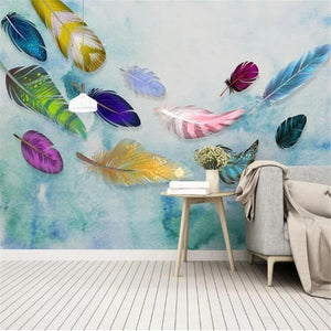 Simple Fashion Hand-Painted Colorful Feathers Wallpaper