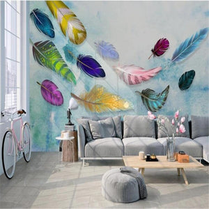 Simple Fashion Hand-Painted Colorful Feathers Wallpaper
