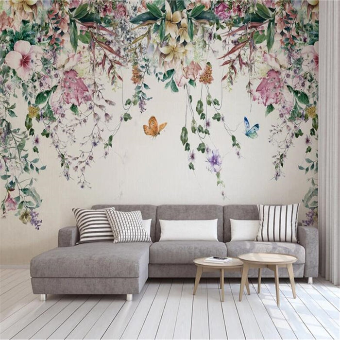 Modern Watercolor Floral Vine Wallpaper