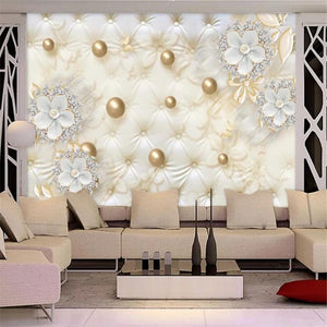 European 3D Luxury White Flower Round Jewelry Wallpaper