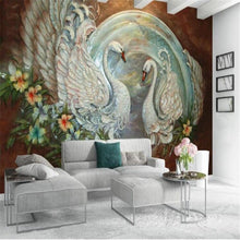3D Swan On Flower Wallpaper