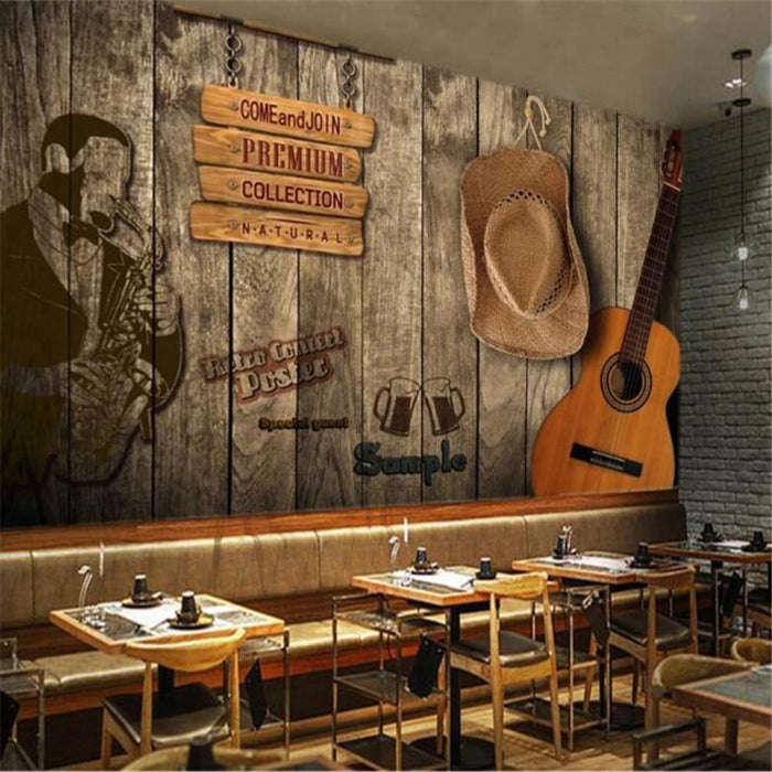 Retro Style European Wooden Bar Wallpaper