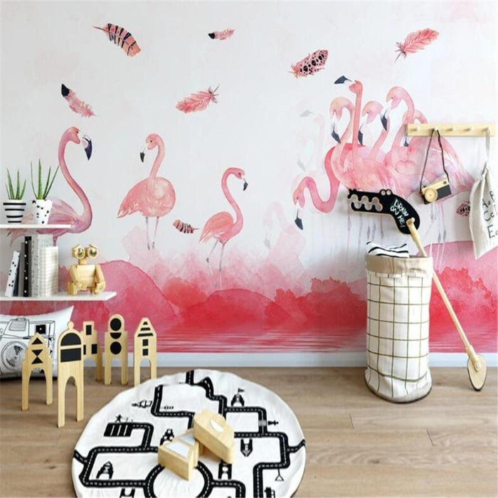 Modern Flamingo Feather Wallpaper