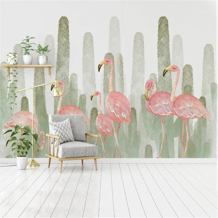 Flamingo Cactus Plant Scenery Wallpaper