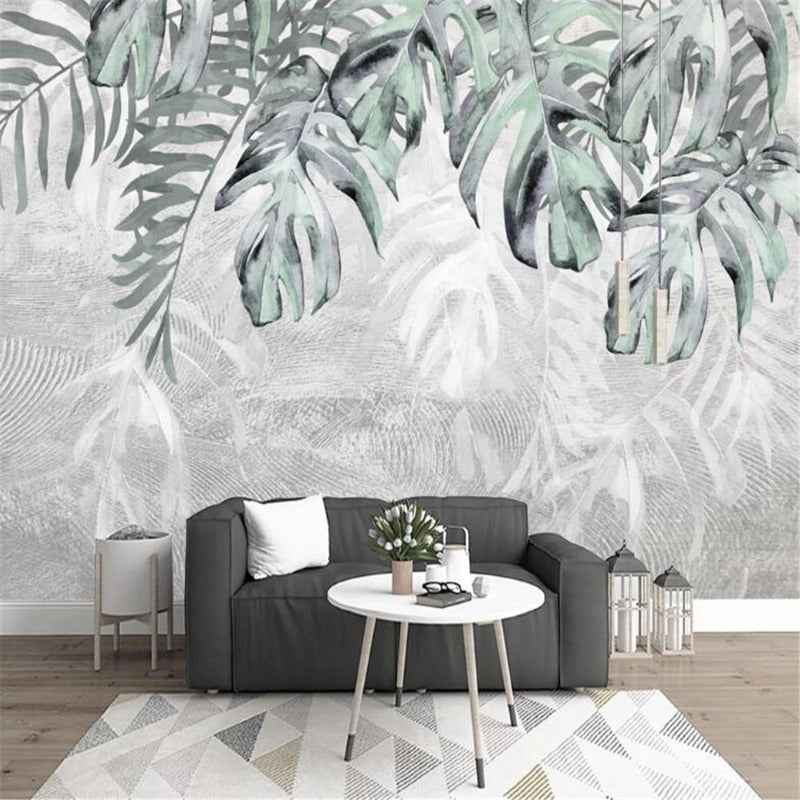 Modern Fresh Plant Leaves Hand-Painted Wallpaper