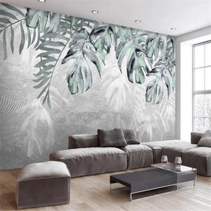 Modern Fresh Plant Leaves Hand-Painted Wallpaper