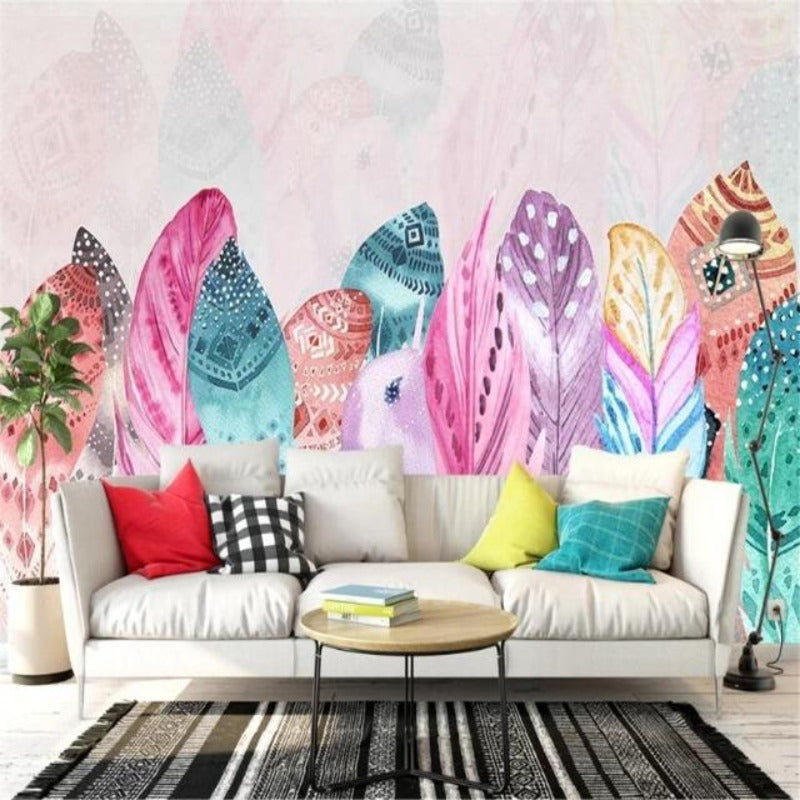 3D Hand-Painted Feather Art Pattern Wallpaper
