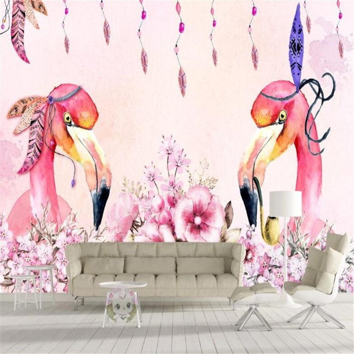 Watercolor Flamingo Flower Wallpaper