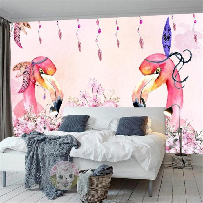 Watercolor Flamingo Flower Wallpaper