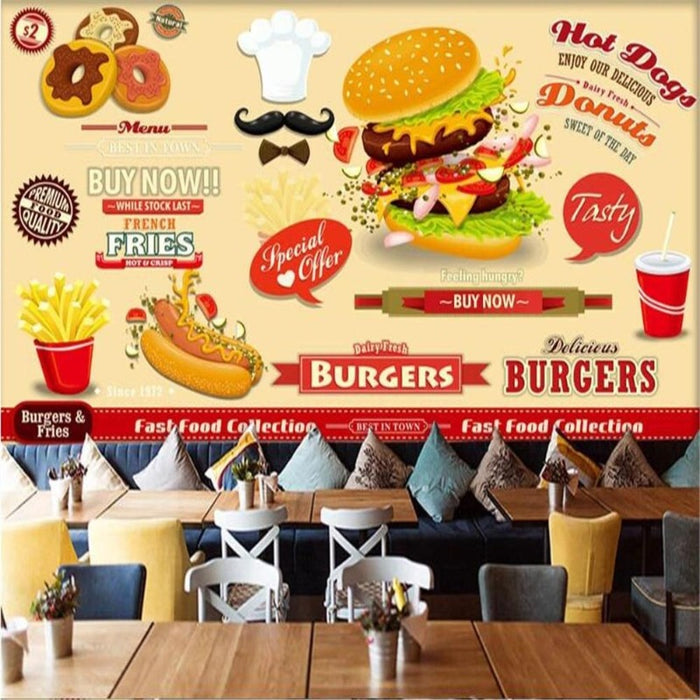 European and American Hand-Painted Fast Food Restaurant Wallpaper