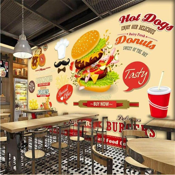 European and American Hand-Painted Fast Food Restaurant Wallpaper