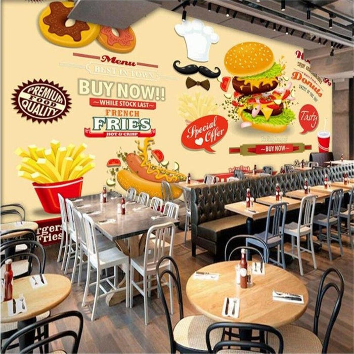 European and American Hand-Painted Fast Food Restaurant Wallpaper