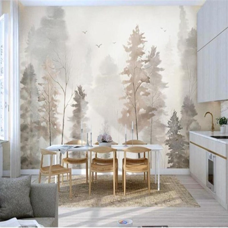 Modern Minimalist Watercolor Forest Peel And Stick Wallpaper