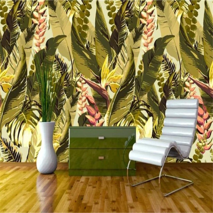 Retro Hand-Painted Rainforest Wallpaper