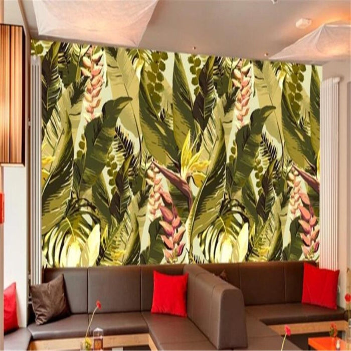 Retro Hand-Painted Rainforest Wallpaper