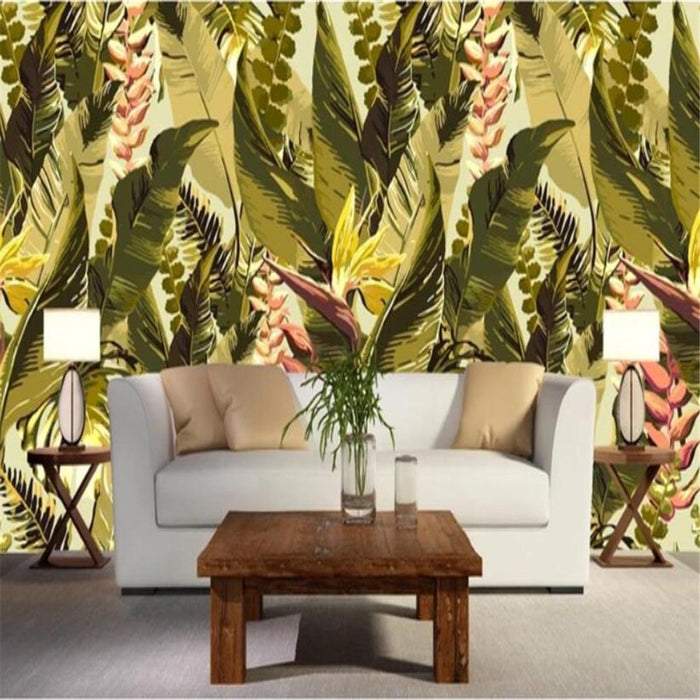 Retro Hand-Painted Rainforest Wallpaper