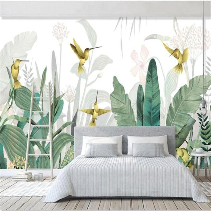 Modern Minimalist Tropical Forest Hummingbirds Wallpaper