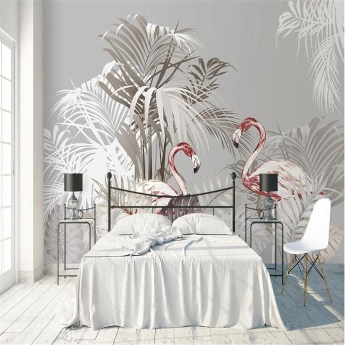 Hand-Painted Palm Tree Flamingo Wallpaper