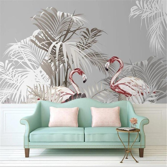 Hand-Painted Palm Tree Flamingo Wallpaper