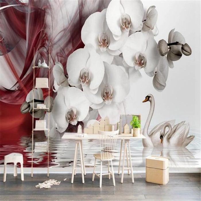 Beautiful Phalaenopsis Swan Scenery Wallpaper