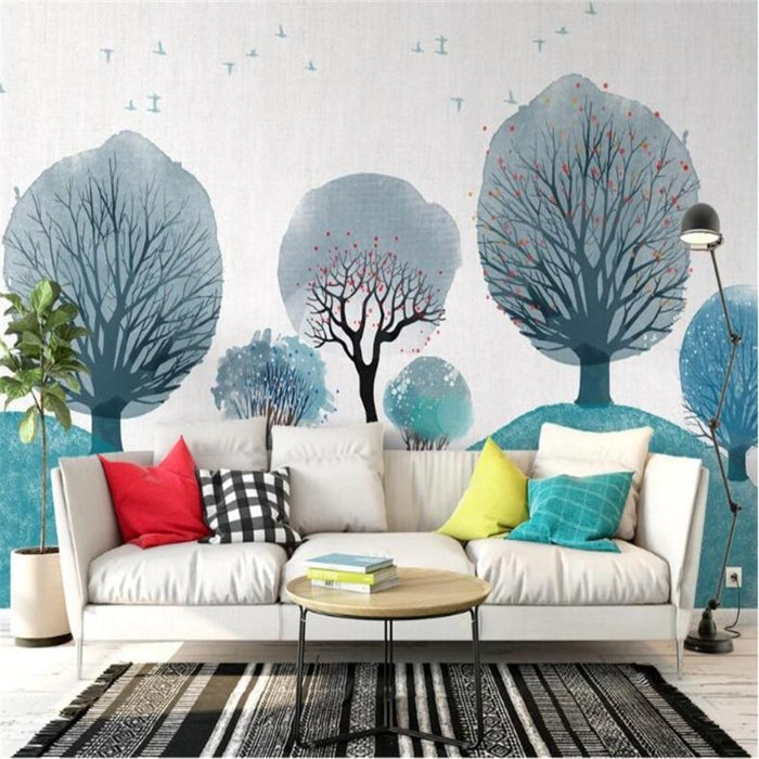 Watercolor Hand-painted Big Trees Wallpaper