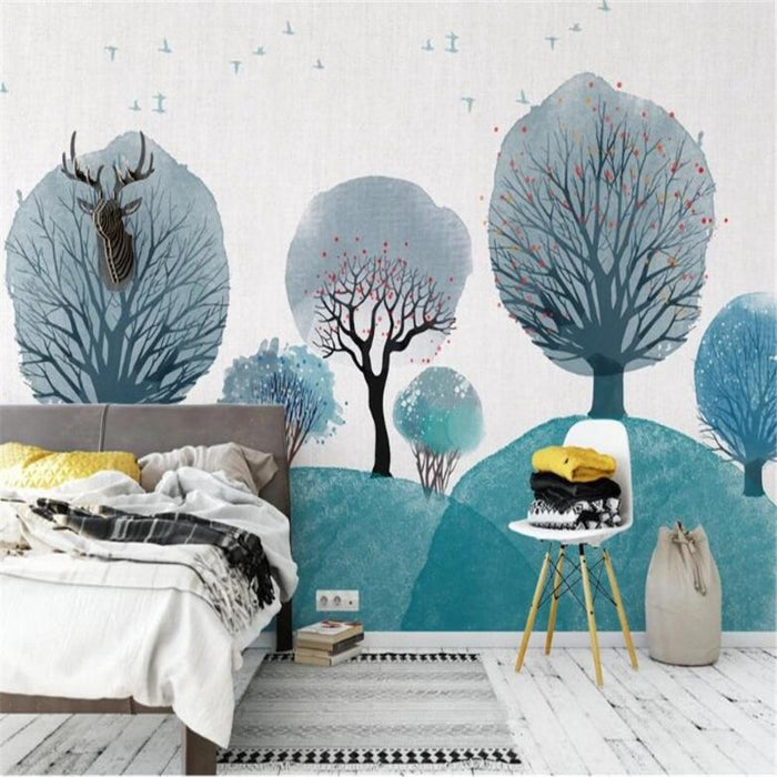 Watercolor Hand-painted Big Trees Wallpaper