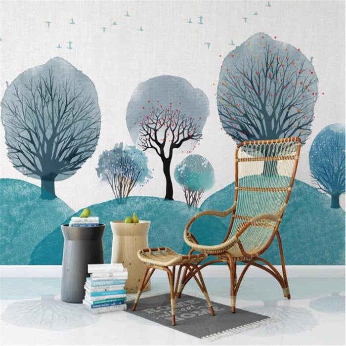 Watercolor Hand-painted Big Trees Wallpaper