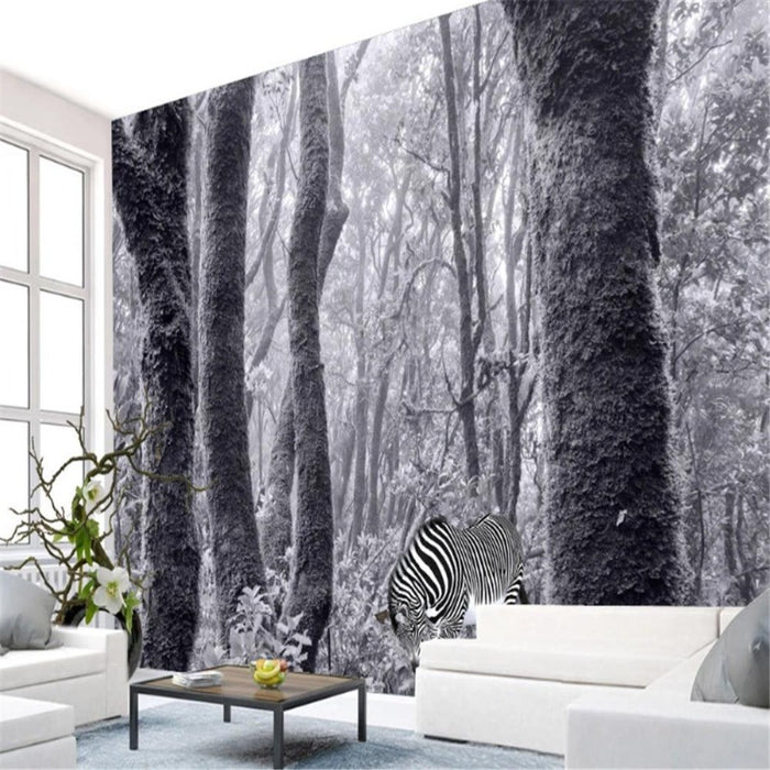 Retro Distressed Black and White Big Tree Landscape Wallpaper