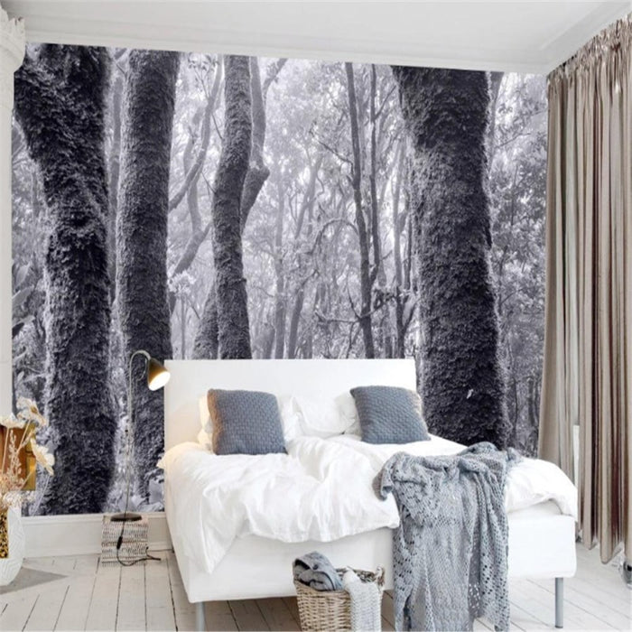 Retro Distressed Black and White Big Tree Landscape Wallpaper