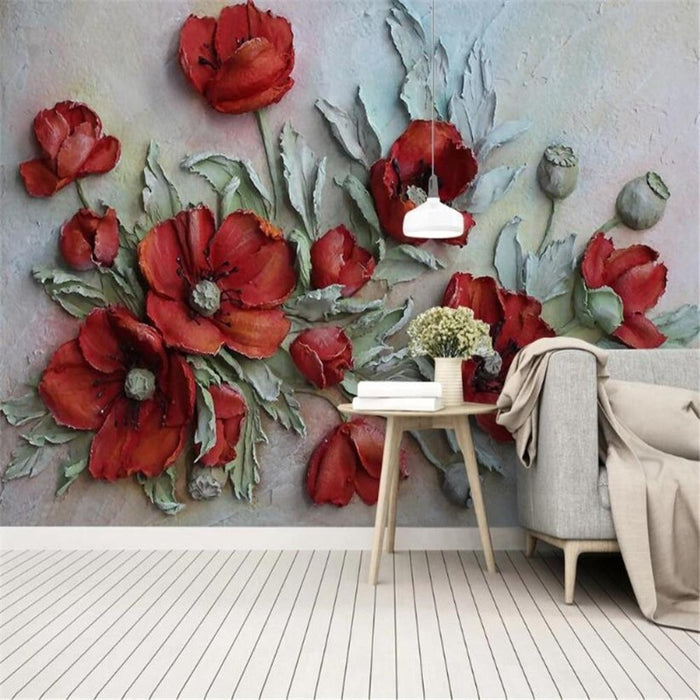 3D Red Flower Large Mural Wallpaper