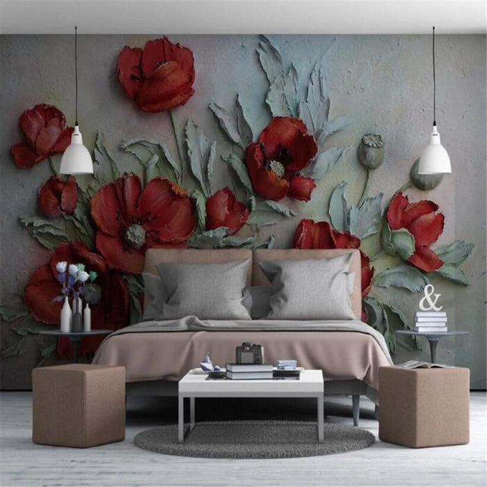 3D Red Flower Large Mural Wallpaper