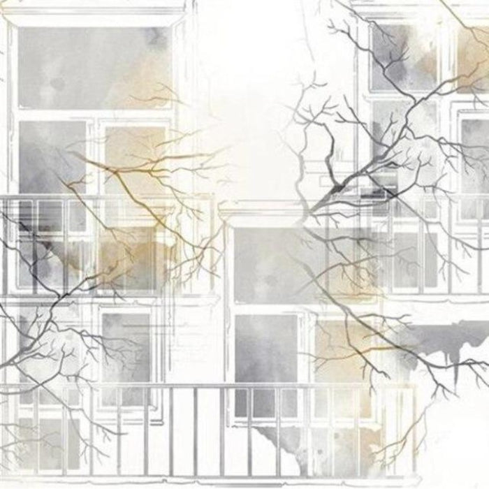 3D Hand-Painted Watercolor City Window Wallpaper
