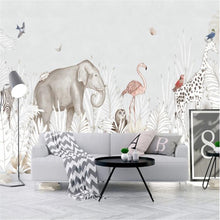 3D Elephant and giraffe wallpaper