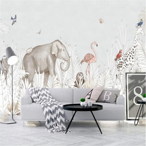 3D Elephant and giraffe wallpaper
