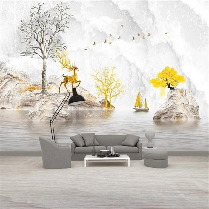 Modern Fashion Luxury Stone Elk Scenery Wallpaper