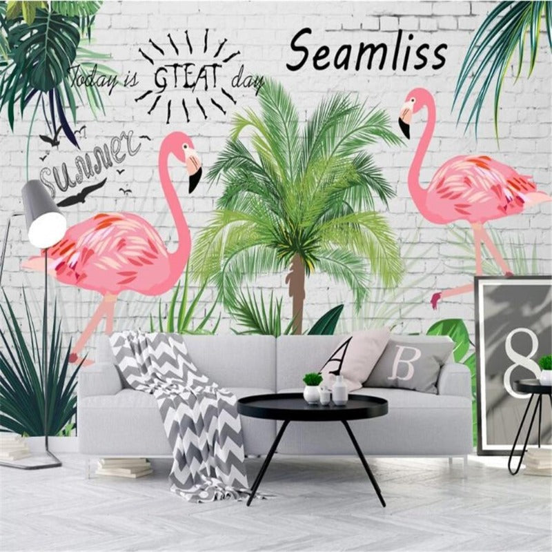 3D Flamingo Pastoral Wallpaper