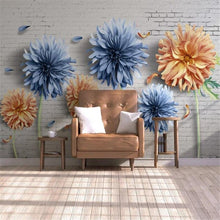 Simple Brick Wall Chrysanthemum Wallpaper