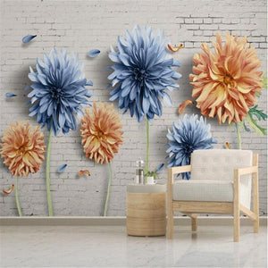 Simple Brick Wall Chrysanthemum Wallpaper