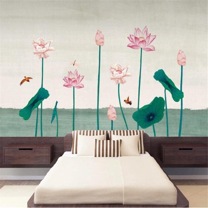 Chinese Freehand Lotus Flower Wallpaper