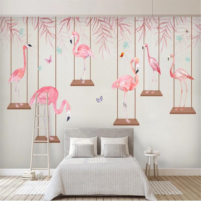 3D Hand-painted flamingo wallpaper