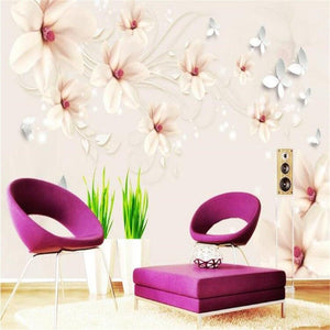 3D Magnolias and Butterflies Wallpaper