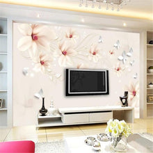 3D Magnolias and Butterflies Wallpaper