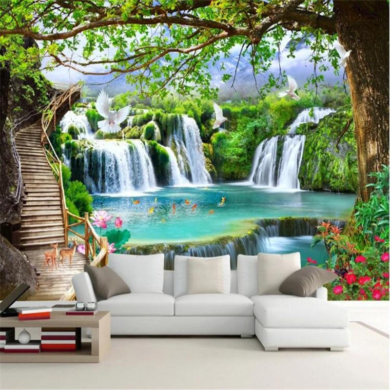 Green Big Tree Waterfall Nature Landscape Wall Painting 3D Photo Wallpaper  for Living Room Tv Background Mural,250Cmx175Cm - Amazon.com