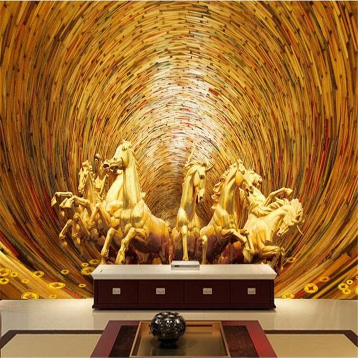 3D Gold Horses Wallpaper