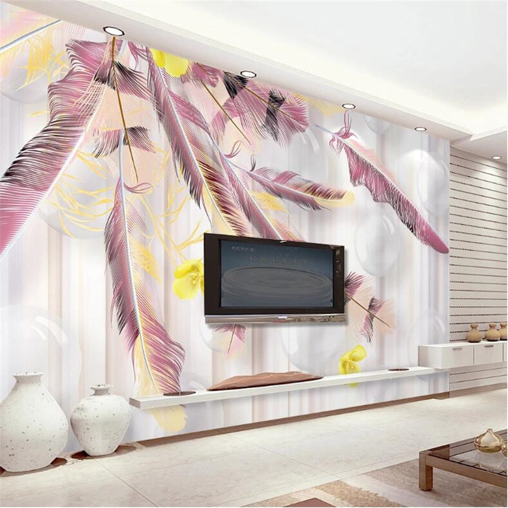 Milofi custom large wallpaper mural 3d stereo ball pink feather modern minimalist TV background wall